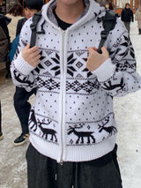 Snowflake Nordic wool knit hooded zip-up
