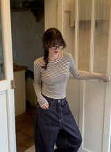 Slim Fit Crop Border Rib Knit (4color)