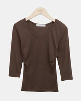 Nilon V-Neck Side-Shirring 7-Sleeve T-Shirt