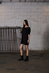 2Way Big Hood Off-Shoulder Mini Dress - Black