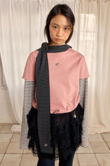 ロゴレイヤードストライプTシャツ (DUSTY PINK)