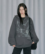 Angel Stud Overfit Hood Zip-Up - CHARCOAL