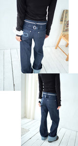 [Made by Radio Pacific] Semi Low-Rise Roll-Up Textured Denim Pants