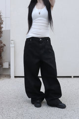 [unisex] coated black wide pants