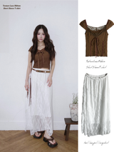 twill lace frill long skirt