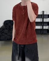 Boel Velour Ribbed Henley Short Sleeve