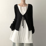 Eon Puff Sleeve V-Neck Ribbon Cardigan