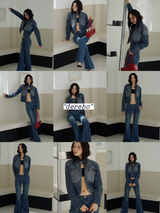 Round medium blue zip-up denim jacket