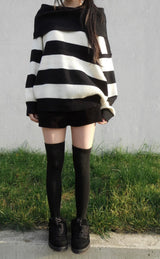 ストライプクリームオフショルダーニット