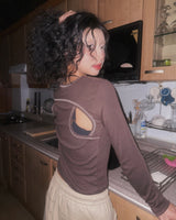 (3color) Back Curve Panel Stitch Crop Long Sleeve Tee
