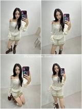Lace Two-Piece Shirring Layered Dress