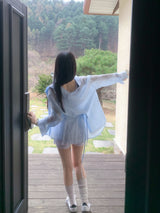 Back Note Back Strap Oversized Long Sleeve Shirt