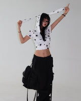 Rabbit ears Star star cropped short-sleeved hoodie