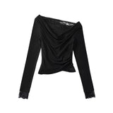 #T1201 Lace one-shoulder elastic top(2colors)