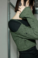 C BOLERO OFF SHOULDER KNIT TOP_KHAKI