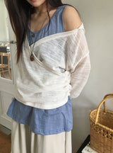 Ryoka Summer Layered V-Neck Wrap Hood Knit
