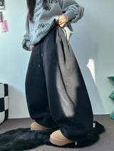 フリース🩷サイドピンタックロングワイドオーバーパンツ 💙🤎🩷🩶🖤5COLOR