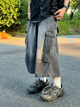 Salt washing cargo bermuda denim pants 3C