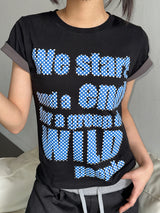 Color Contrast Dart Print Semi-Cropped T-Shirt 5color