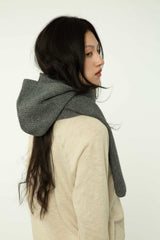 Yak Wool Ribbed Hooded Scarf