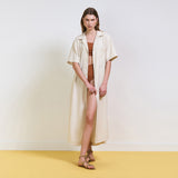 Back Cut-Out Linen Stripe Dress