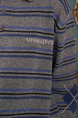 STRIPE LOGO KNIT POLO SHIRT / GREY