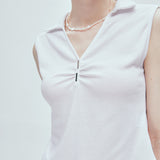 iron bar shirring collar sleeveless white