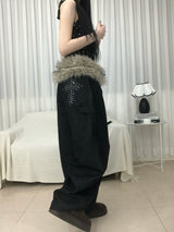 Stud Cross Wide Denim Pants