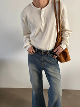 Waffle henry neck crop long sleeves(3color)