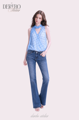 Blue Dot Scarf Sleeveless Blouse