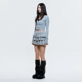 (DUC) V-Neck Crop Cardigan Gray