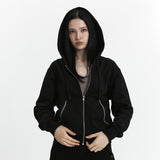 C VELVET LOGO FLEECE ZIP-UP HOODIE_BLACK