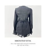 Ribbon puff strap blouse skirt pants setup SET (3 colors)
