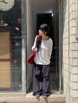 ケア ストライプ レイヤード ロングスリーブ Tシャツ