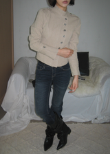 Gashu Napoleon-style buttoned semi-high neck transitional autumn jacket