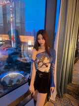 Unbalanced butterfly shirring blouse