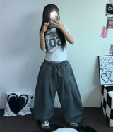 HARDU STRING COTTON BABY TWO PINTUCK BALLOON LONG PANTS 🩶🤎🖤🩷💚6COLOR