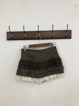 Brown Vintage Check Skirt Pants