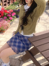 Blooming Chek Banding Mini Skirt