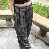 Lapek stripe color combination string long wide pants