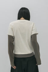 レイヤードストライプクロップTシャツ イエロー
