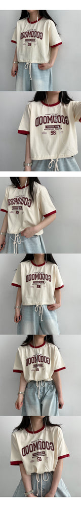 ケールストリングカラーリングクロップド半袖Tシャツ