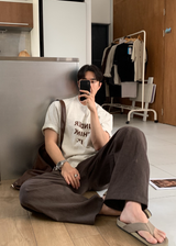 ノーメイスバックバンディングツータックリネンワイドパンツ