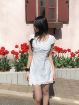 More Ribbon Eyelet Lace White Mini Dress 