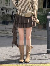 [SHOPPERMADE] Latte Suede Tiered Mini Skirt (2color)