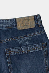 ルーズストレートバイカーデニムパンツ (Washed Navy)