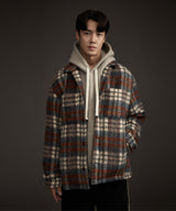COZY HAIRY CHECK JACKET NAVY