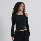 Cutout Layered Long Sleeve Tee - CHARCOAL