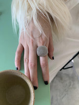 Microphone square silver ring