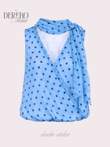 Blue Dot Scarf Sleeveless Blouse
